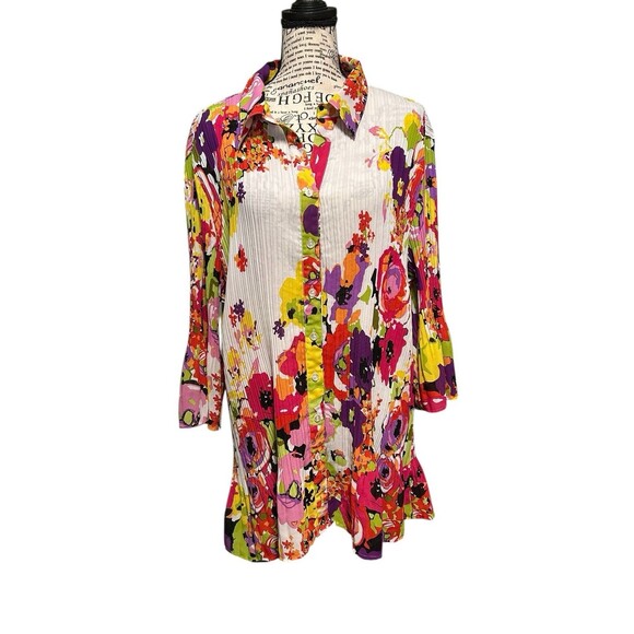 Maggie Barnes Womens  Whimsical Tunic Size 1X Electric Colors Y2K Fairy Boho - Picture 1 of 9